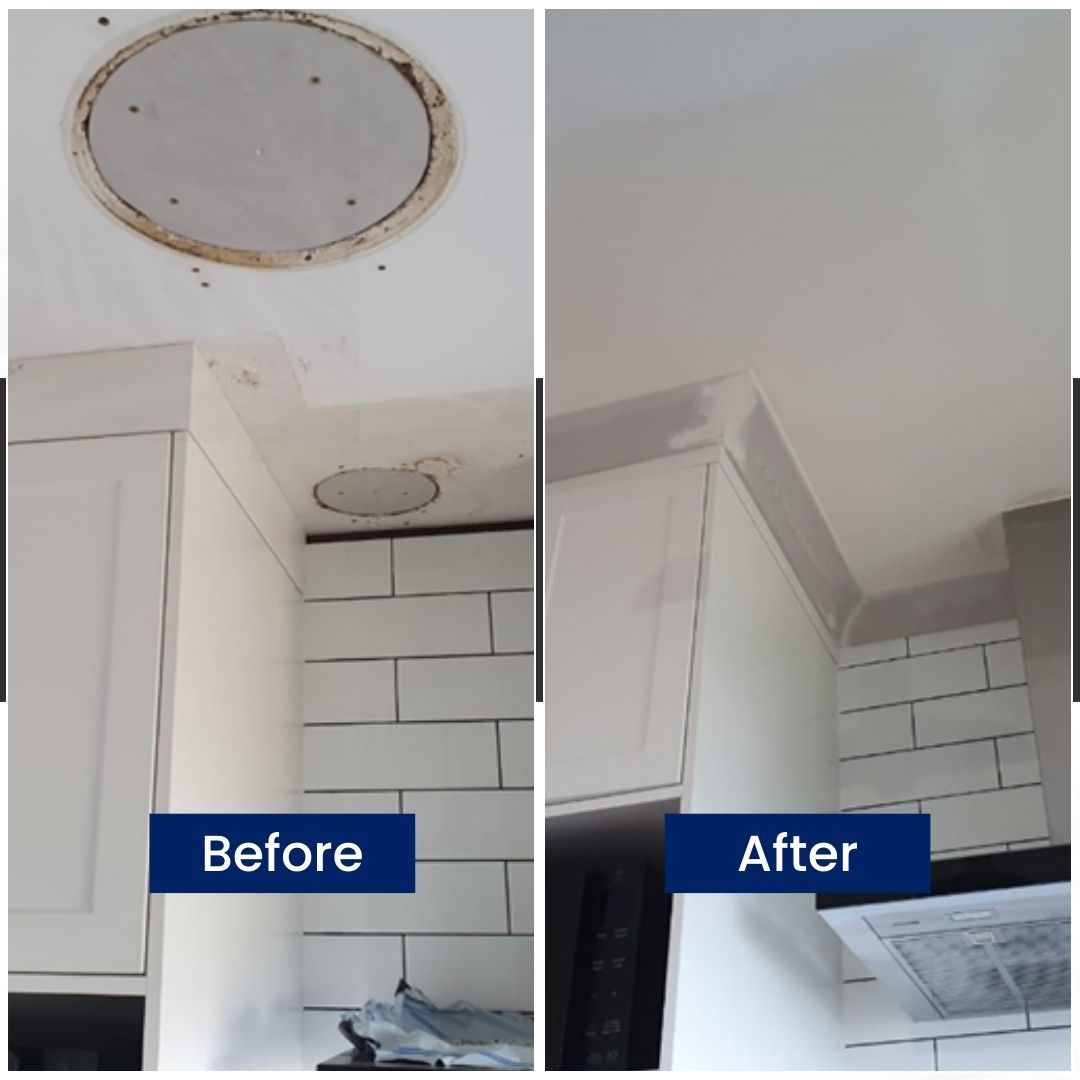 Water damaged ceiling in residential building that is in need of repair
