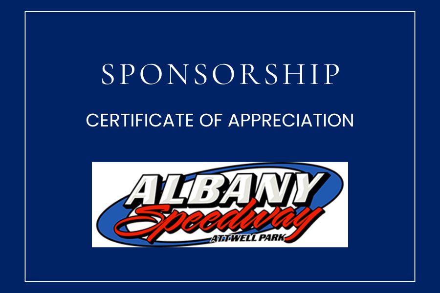 Certificate of Appreciation Albany Speedway Attwell Park