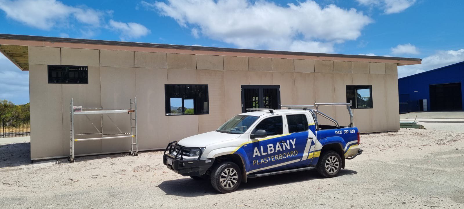 Albany Plasterboard vehicle parked in front of newly constructed Arc Office on Princess Royal Drive
